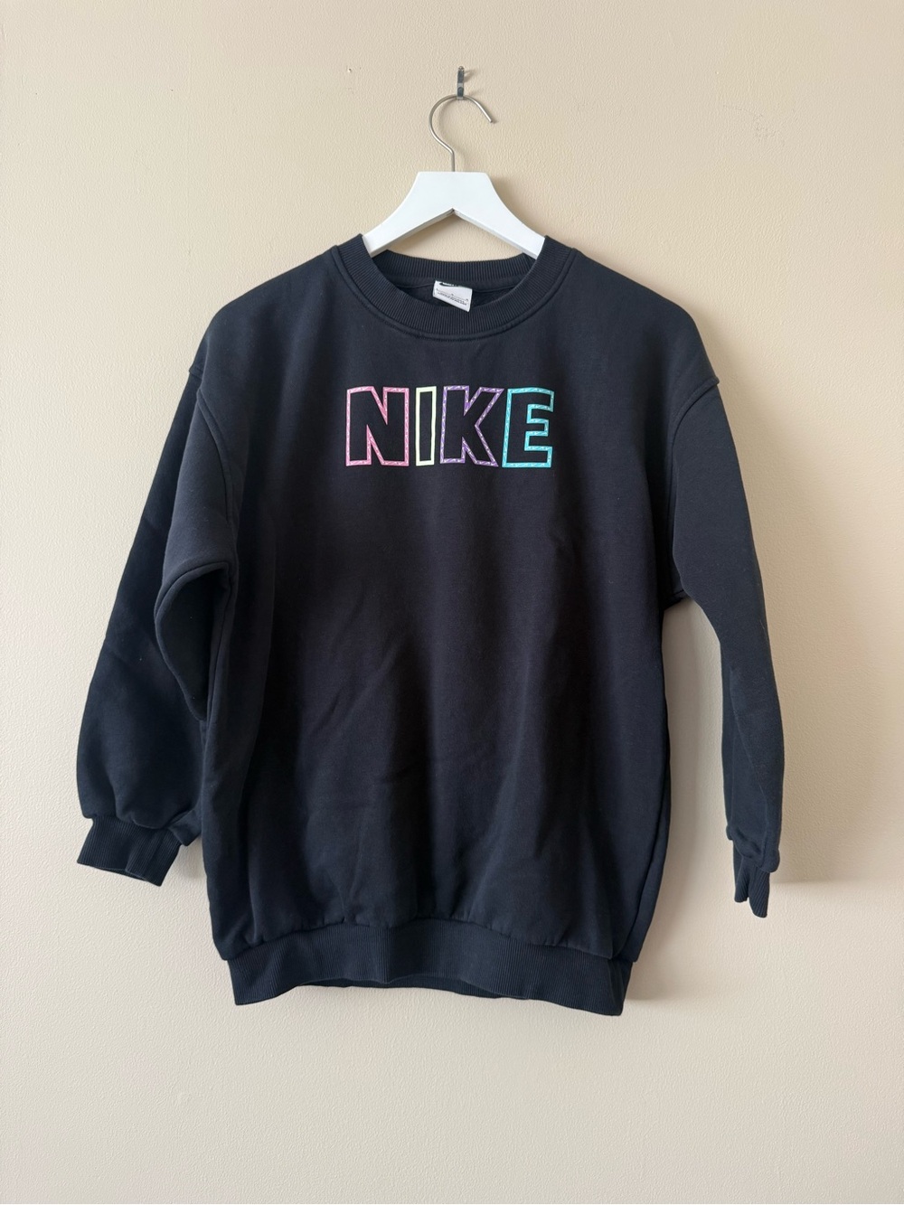 Nike Youth Black Logo Fleece Crewneck Pullover Sweatshirt Size Large